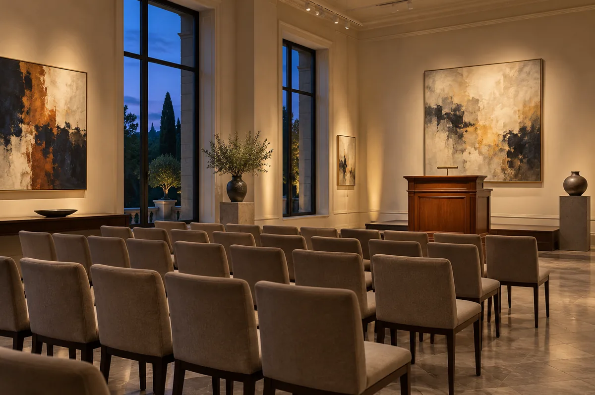 Illustrative fine art auction room for the proposed iRostrum integration workflow
